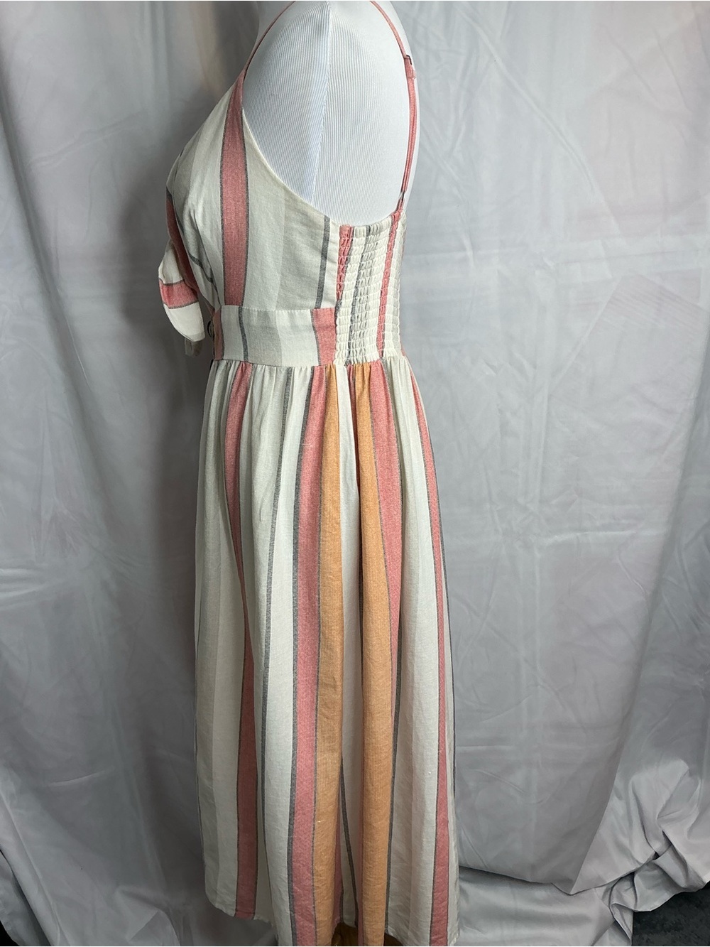 2355 - Japna 100% Cotton Striped Cutout Sundress Button Front Midi Small - Picture 4 of 12